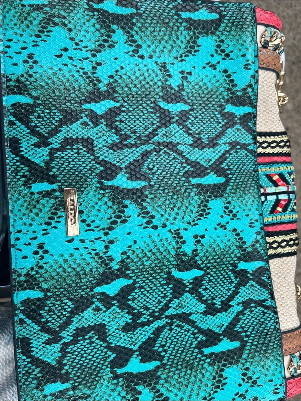 Aldo Tura Cream Canvas Crossbody with Turquoise & Coral Accents - Picture 5 of 5